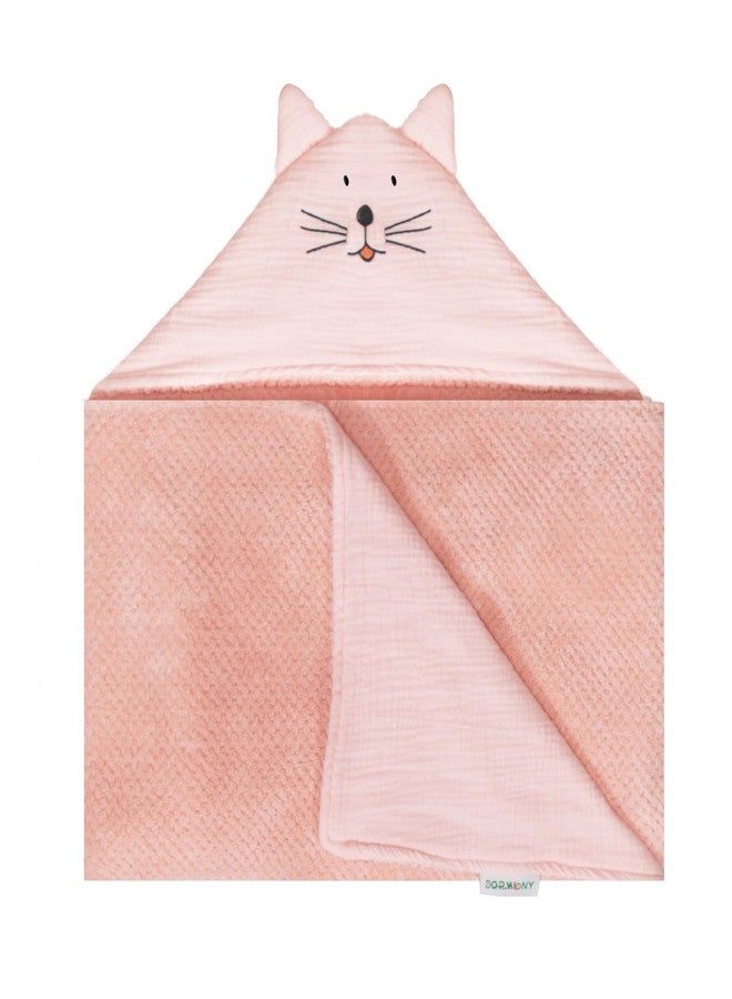 منشفة حمام دورملوني فائقة النعومة بغطاء رأس وبطانة من الفلانيل للأطفال الرضع والصغار، 55 × 25 بوصة، مناشف دافئة ماصة للأطفال (تصميم قطة) - Image 1